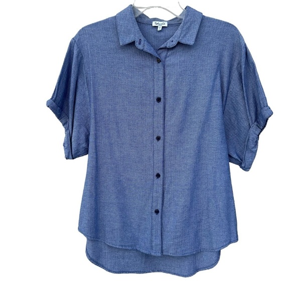 Splendid Short Sleeve Blouse, Blue, Small - Picture 1 of 8